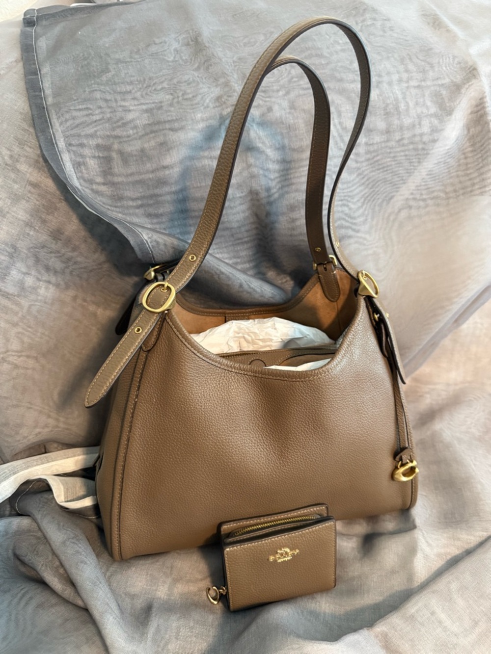 Coach Pebble Leather Shoulder Bag W/ Matching Wallet